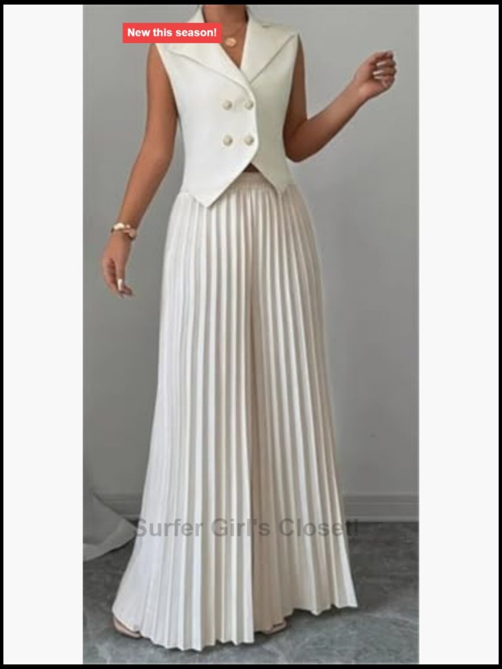 Women's 2-Piece Sleeveless Vest Jacket and Pleated Pants Club Outfit Set - Picture 3 of 5